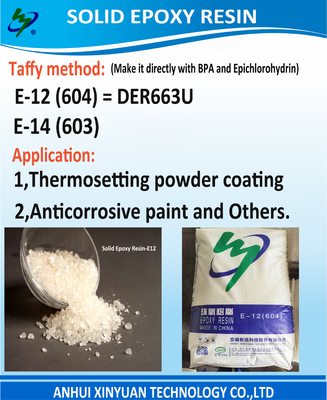 CAS 25036-25-3 Epoxy Resin E-12 (604), for powder coatings, EC No. 607-500-3, Molecular Formular (C18H22O3)n.C22H26O4, Poly(Bisphenol A-co-epichlorohydrin) glycidyl end-capped